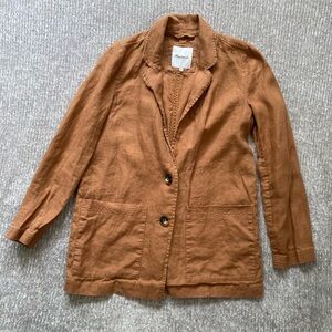 Madewell Linen Blazer Small Rust Brown Lightweight Jacket Casual Work